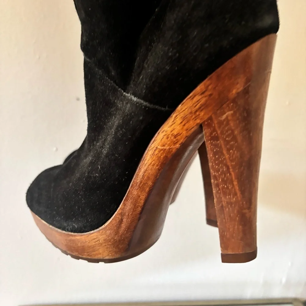Michael Kors Tall Suede Sz 8.5 Platform Wooden Heel Women's Boots